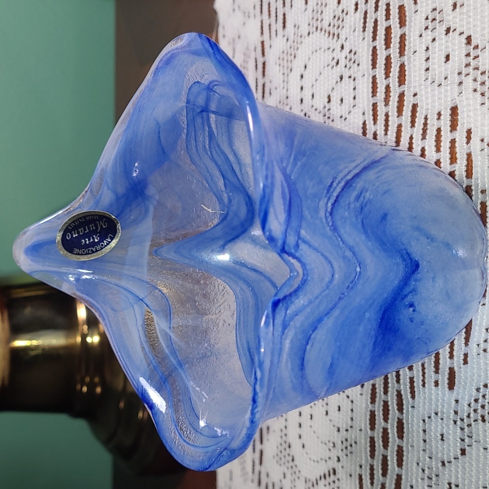 Murano Blue Glass Art with Organic Wave Design